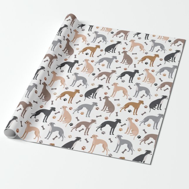 Italian Greyhound Dog Bones and Paws Wrapping Pape Paper (Unrolled)