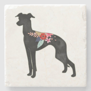 Italian Greyhound Dog Breed Bohemian Floral Saddle Stone Coaster