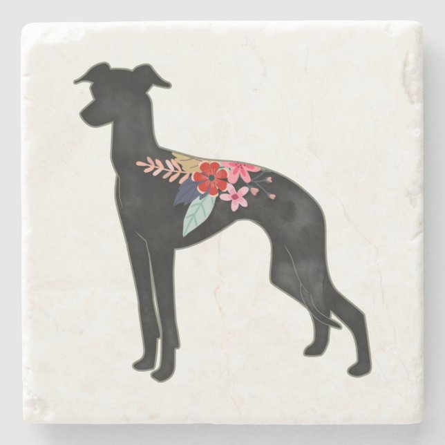 Italian Greyhound Dog Breed Bohemian Floral Saddle Stone Coaster (Front)