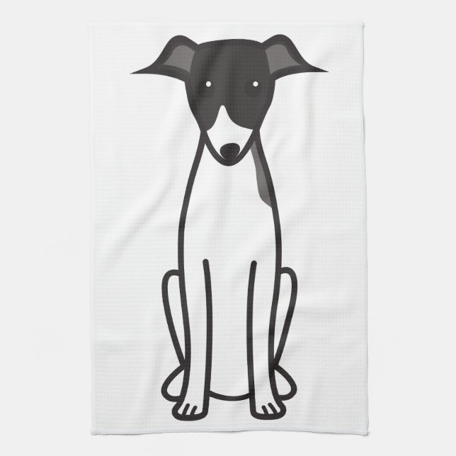 Italian Greyhound Dog Cartoon Tea Towel (Vertical)