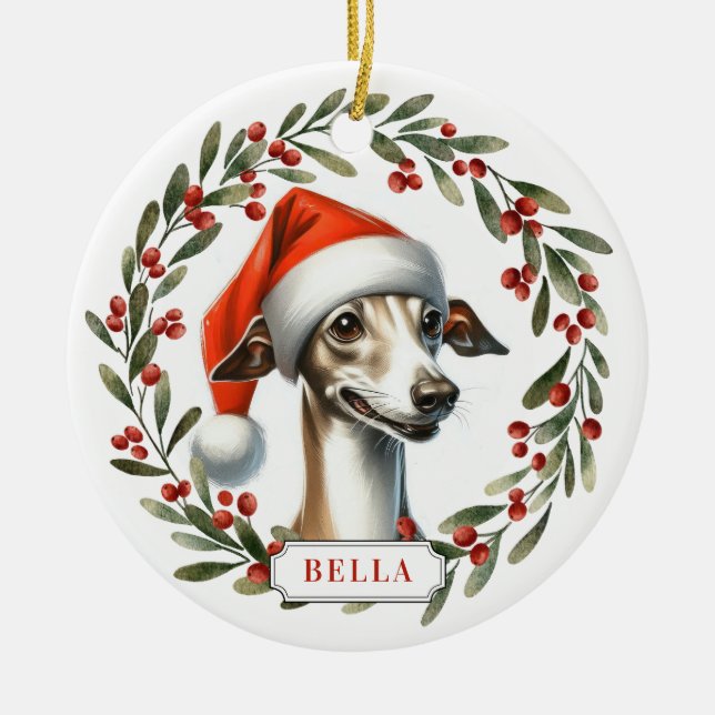 Italian Greyhound Dog Ceramic Circle Ornament (Front)