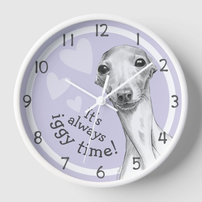 Italian Greyhound dog Cute Funny Sketch Iggy time Clock (Front)
