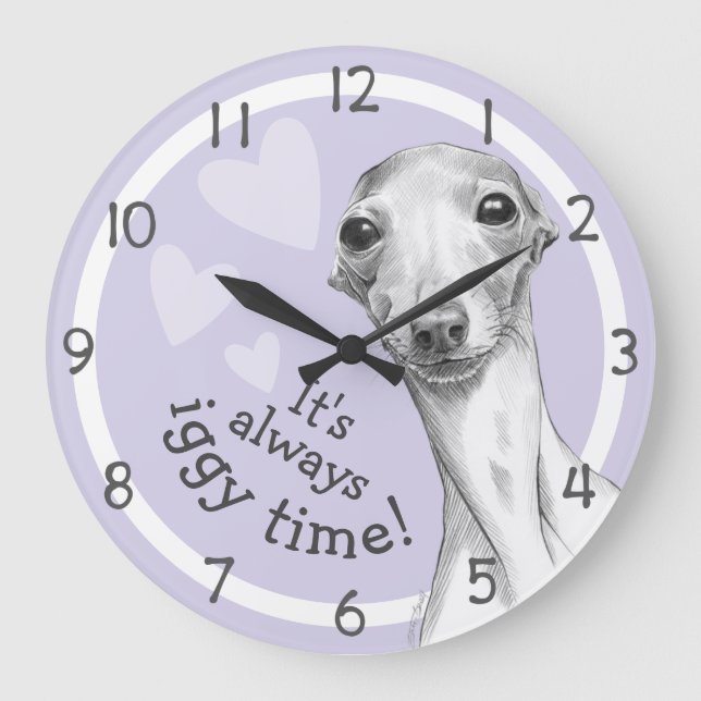 Italian Greyhound dog Cute Funny Sketch Iggy time Large Clock (Front)