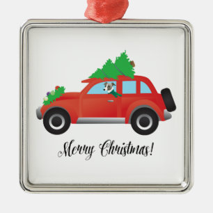 Italian Greyhound Dog Driving Car - Christmas Tree Metal Ornament