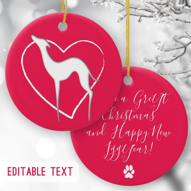 Italian Greyhound Dog elegant silhouette and heart Ceramic Ornament (Creator Uploaded)