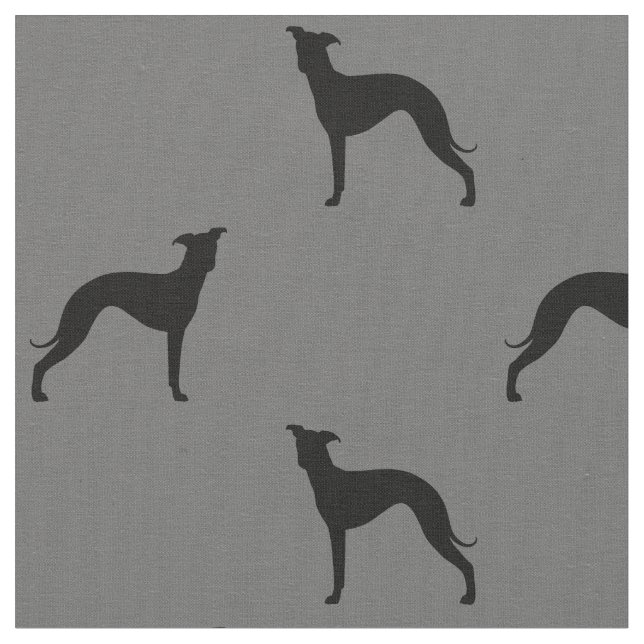 Italian Greyhound Dog Silhouettes Grey and Black Fabric (Close Up)