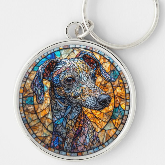 Italian Greyhound dog stained glass art Key Ring (Front)