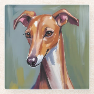 Italian Greyhound Dog Watercolor Painting Glass Coaster