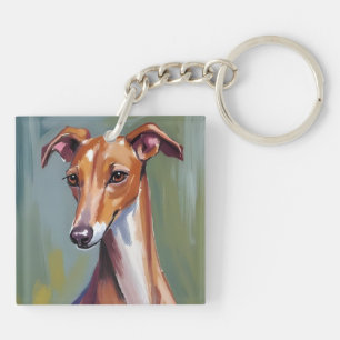 Italian Greyhound   Dog Watercolor Painting Key Ring