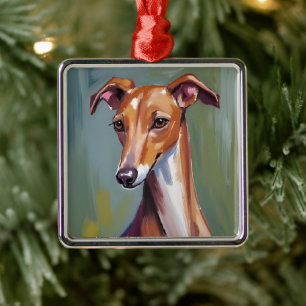 Italian Greyhound   Dog Watercolor Painting Metal Ornament