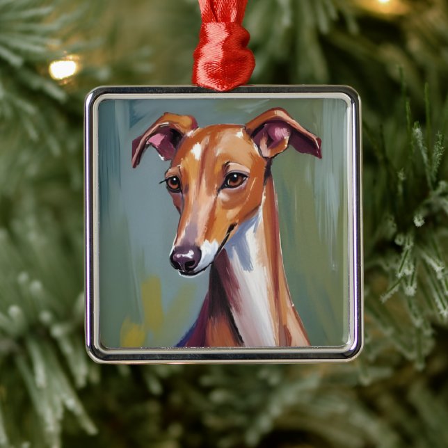 Italian Greyhound | Dog Watercolor Painting Metal Ornament (Tree)