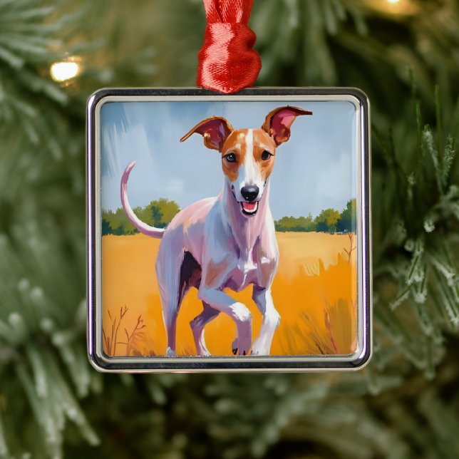Italian Greyhound | Dog Watercolor Painting Metal Ornament (Tree)