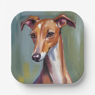 Italian Greyhound   Dog Watercolor Painting Paper Plate