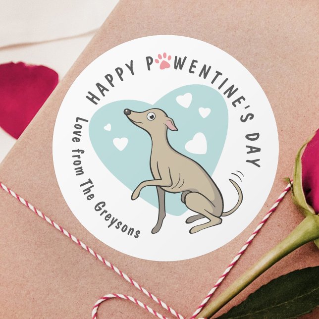 Italian Greyhound Fawn Cartoon Dog Cute Valentines Classic Round Sticker (Creator Uploaded)