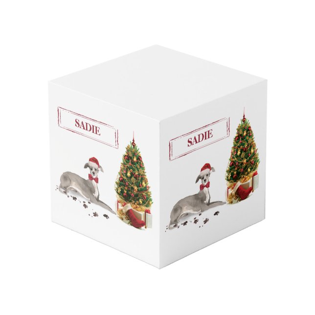 Italian Greyhound Funny Christmas Dog with Tree Cube (Back Angled)