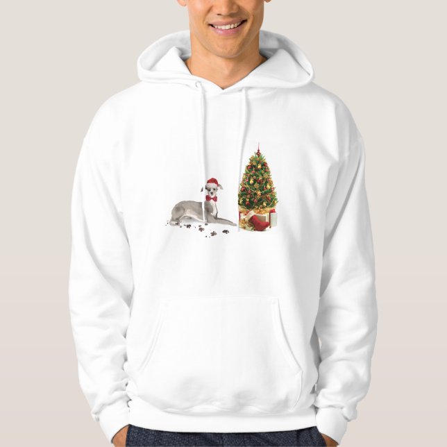 Italian Greyhound Funny Christmas Dog with Tree Hoodie (Front)