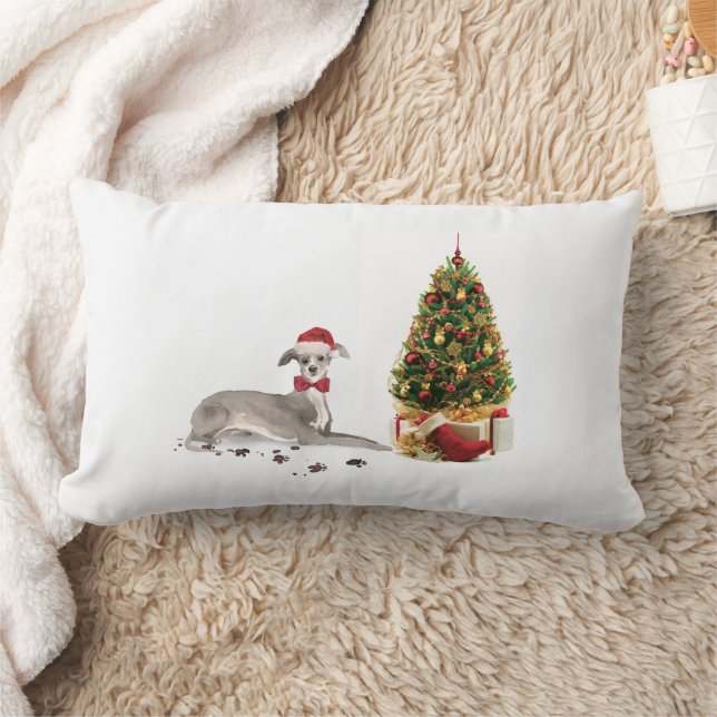 Italian Greyhound Funny Christmas Dog with Tree Lumbar Cushion (Blanket)