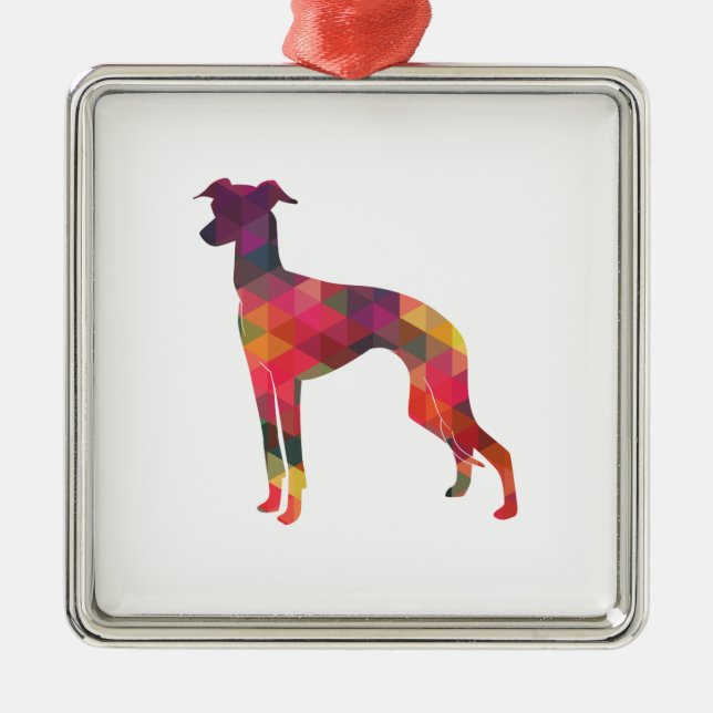 Italian Greyhound Geo Pattern Silhouette - Multi Metal Ornament (Front)