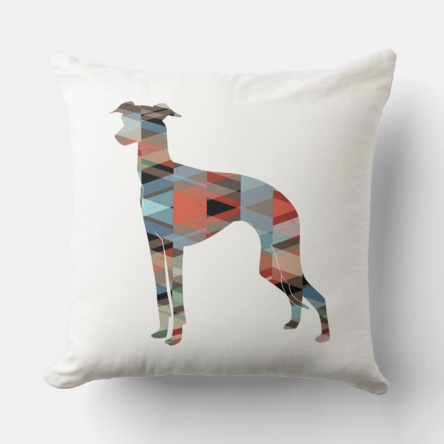 Italian Greyhound Geo Pattern Silhouette - Plaid Cushion (Front)