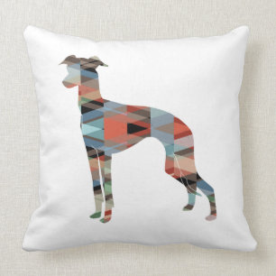 Italian Greyhound Geo Pattern Silhouette - Plaid Cushion