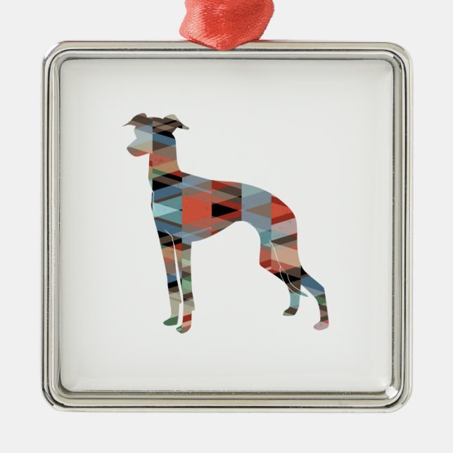 Italian Greyhound Geo Pattern Silhouette - Plaid Metal Ornament (Front)