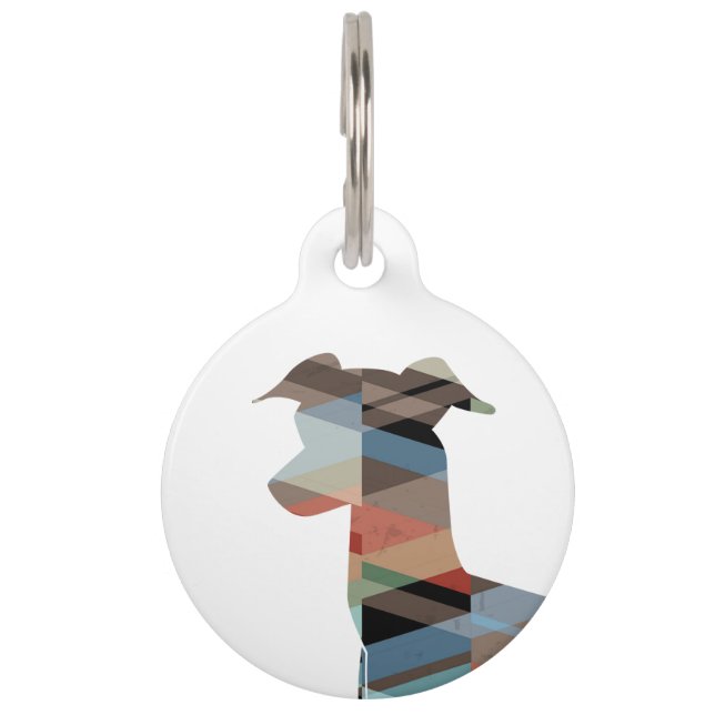 Italian Greyhound Geo Pattern Silhouette - Plaid Pet Tag (Front)