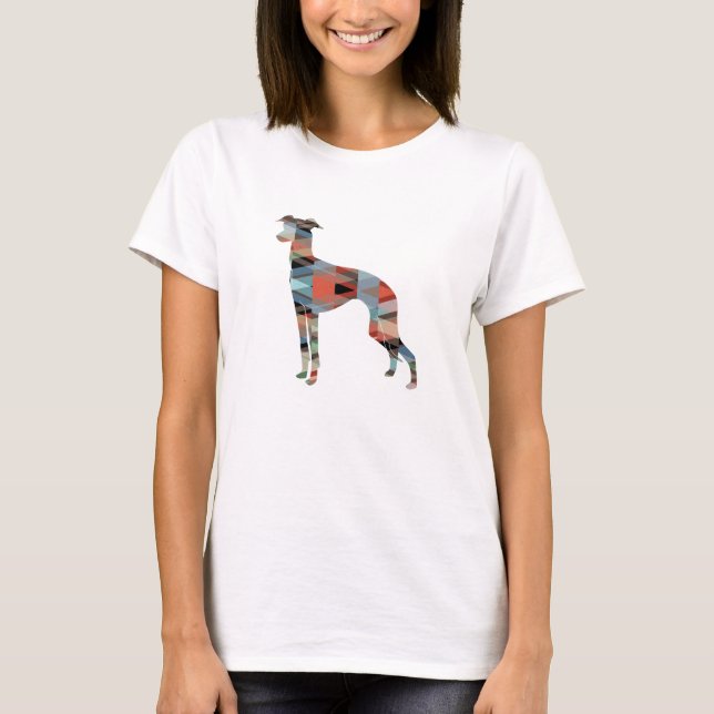 Italian Greyhound Geo Pattern Silhouette - Plaid T-Shirt (Front)