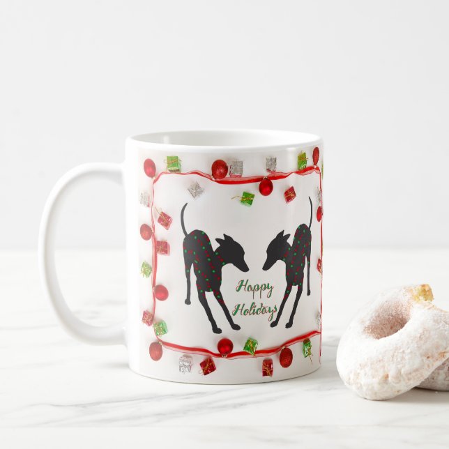 Italian Greyhound Happy Holidays Coffee Mug (With Donut)