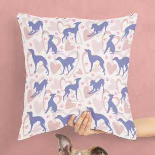 Italian Greyhound Hearts Paws Periwinkle Pattern Cushion