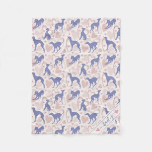 Italian greyhound Hearts Periwinkle Pattern Name Fleece Blanket
