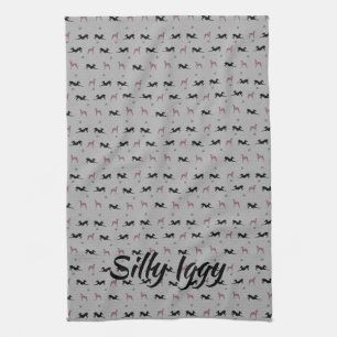 Italian Greyhound Iggy Dog Kitchen Tea Towel, Pink Tea Towel