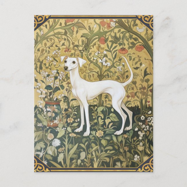 Italian Greyhound in a pre-Raphaelite Garden Postcard (Front)