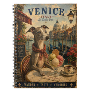 Italian Greyhound in Venice Vintage Travel Art Notebook