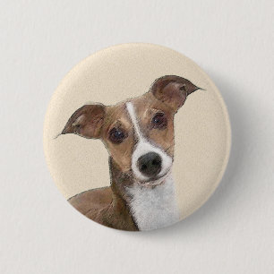 Italian Greyhound Painting - Cute Original Dog Art 6 Cm Round Badge