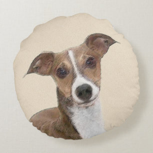 Italian Greyhound Painting - Cute Original Dog Art Round Cushion