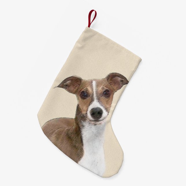 Italian Greyhound Painting - Cute Original Dog Art Small Christmas Stocking (Front (Hanging))