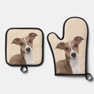 Italian Greyhound Painting Sable Original Dog Art Oven Mitt & Pot Holder Set