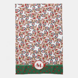 Italian Greyhound Pattern Monogram Christmas Dog Tea Towel