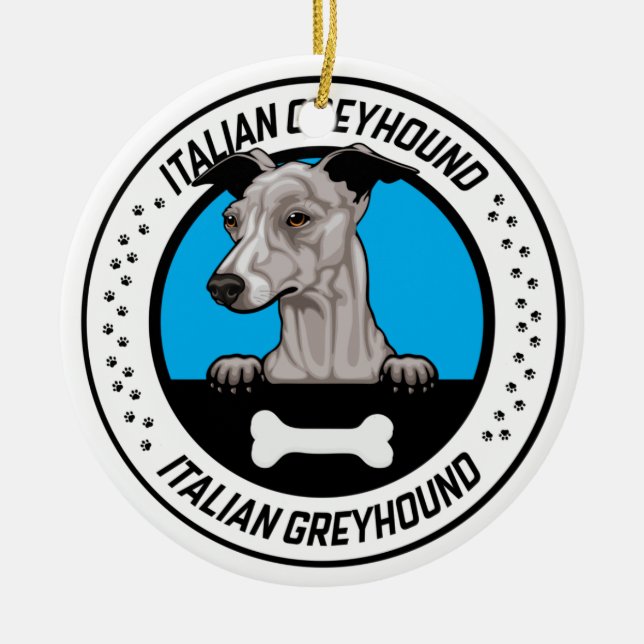 Italian Greyhound Peeking Illustration Badge Ceramic Ornament (Front)