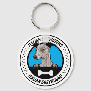 Italian Greyhound Peeking Illustration Badge Key Ring