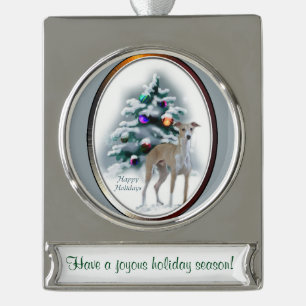 Italian Greyhound Personalised Christmas Silver Plated Banner Ornament