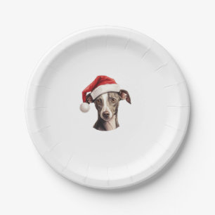 Italian Greyhound Santa Hat Christmas Sweater Pet Paper Plate