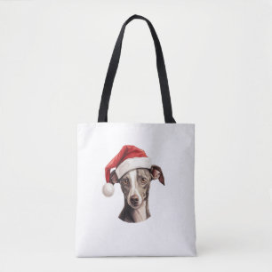 Italian Greyhound Santa Hat Christmas Sweater Pet Tote Bag