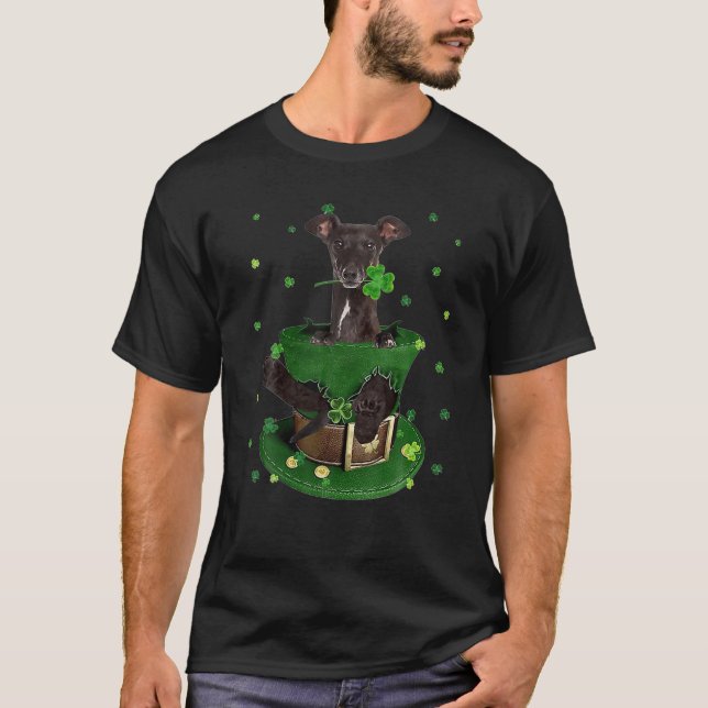 Italian Greyhound Shamrock Hat Clovers St Patrick' T-Shirt (Front)