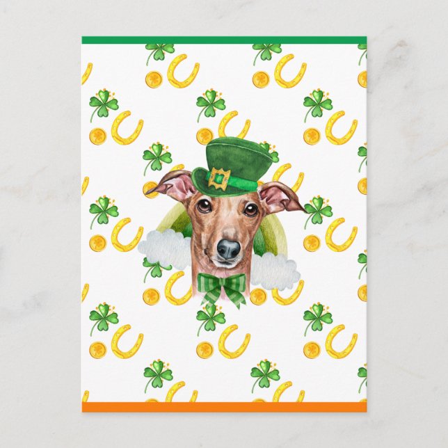 Italian Greyhound Shamrock St. Patricks Day Holiday Postcard (Front)