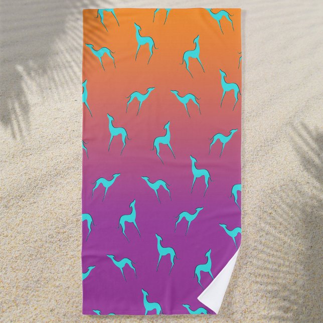 Italian Greyhound Silhouette Pattern Ombre colours Beach Towel (Creator Uploaded)