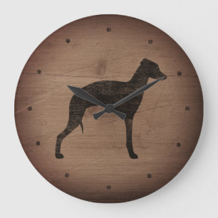 Italian Greyhound Silhouette Rustic Style Large Clock