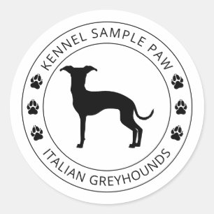 Italian Greyhound Silhouette With Paws And Text Classic Round Sticker