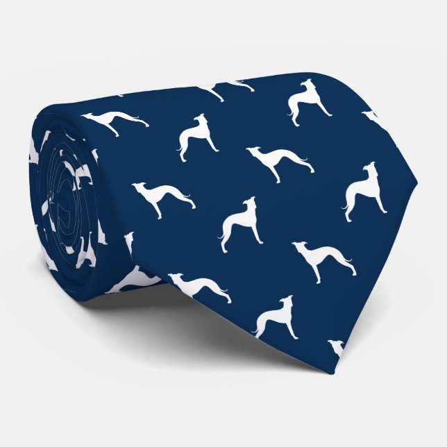 Italian Greyhound Silhouettes Blue and White Tie (Rolled)