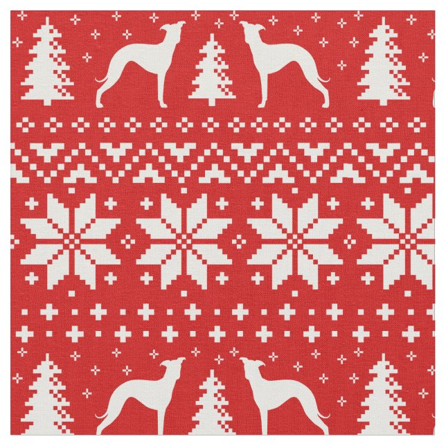 Italian Greyhound Silhouettes Christmas Holiday Fabric (Close Up)
